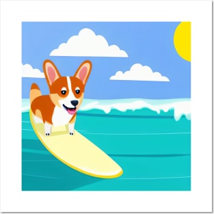 Surfing Corgi Dog Posters and Art